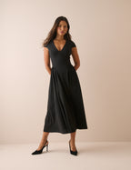 Black Panelled Jersey Winnie Midi Dress
