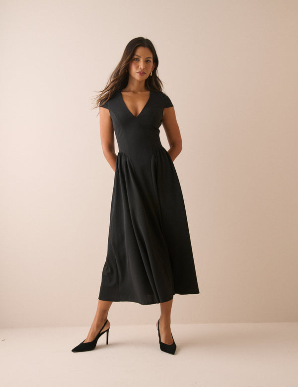 Black Panelled Jersey Winnie Midi Dress