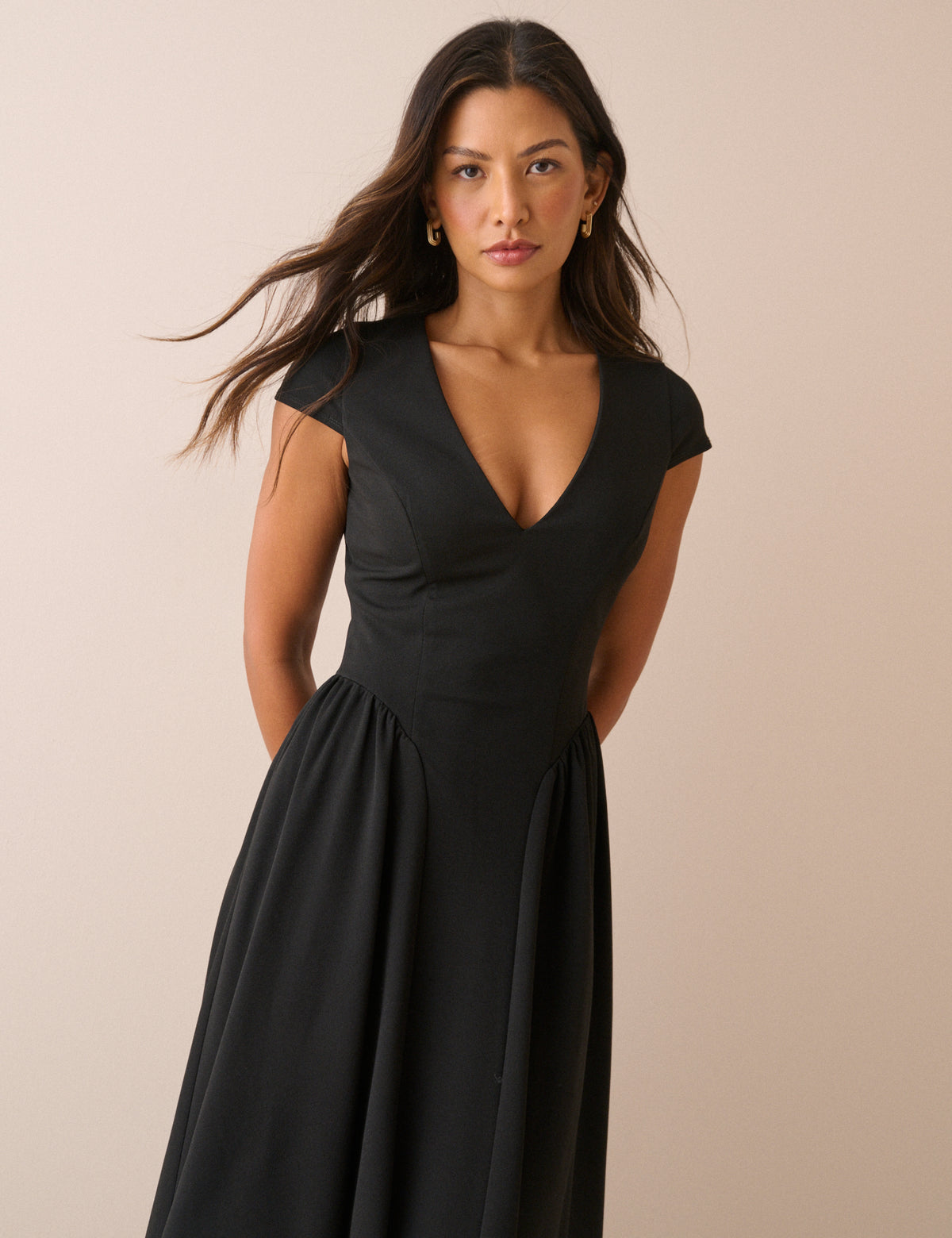 Black Panelled Jersey Winnie Midi Dress