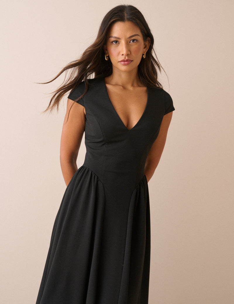Black Panelled Jersey Winnie Midi Dress