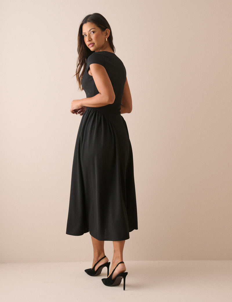 Black Panelled Jersey Winnie Midi Dress