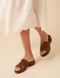 Tan Suede Heeled Clogs