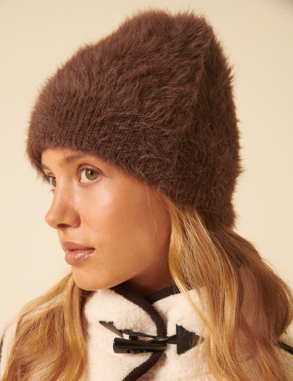 Brown Fluffy Beanie Hat