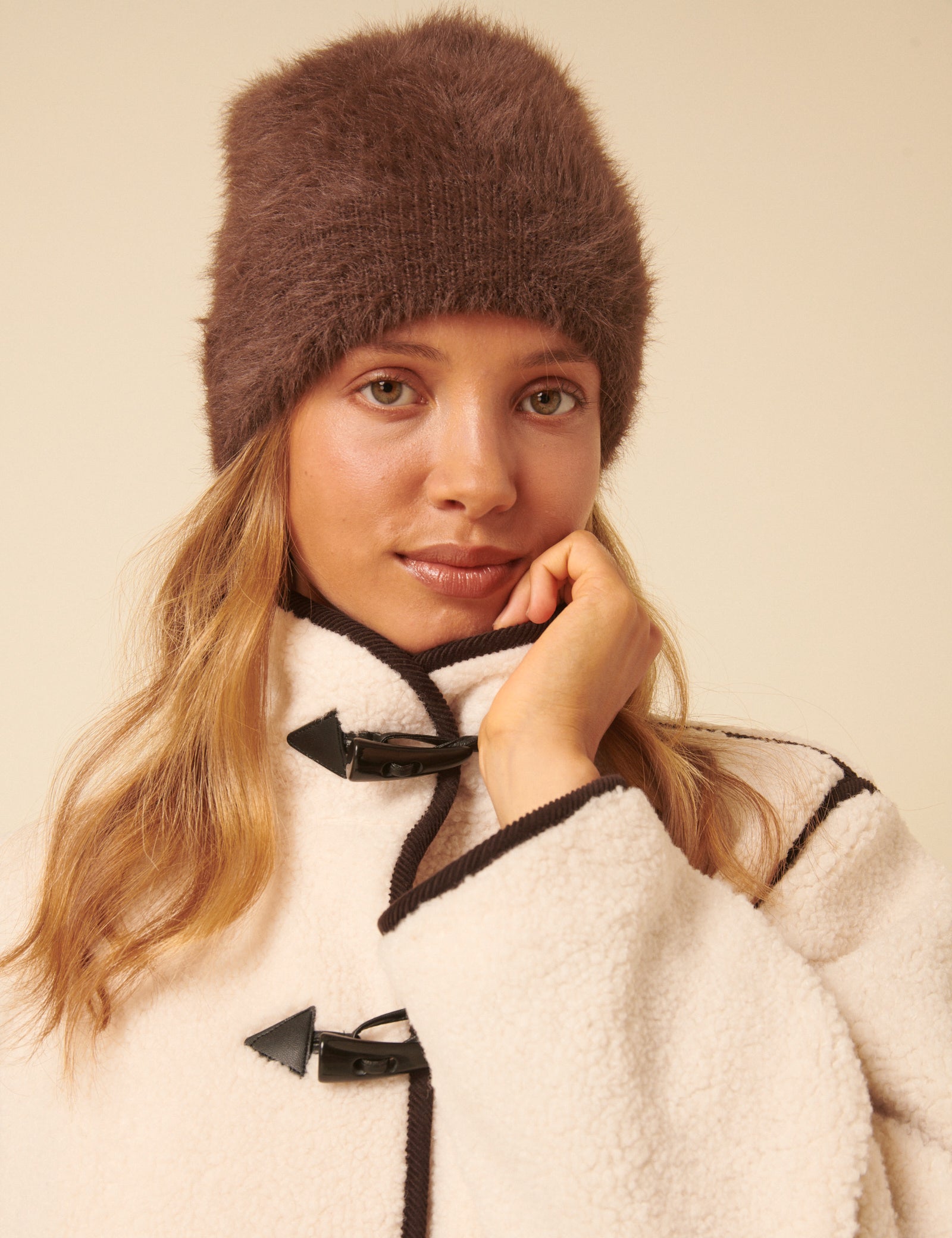 Brown Fluffy Beanie Hat