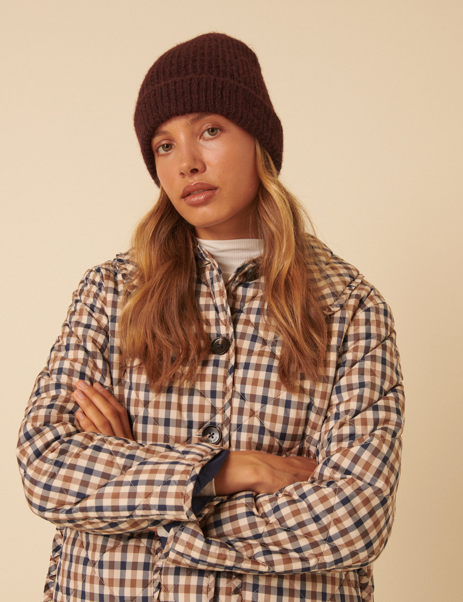 Brown Ribbed Beanie Hat