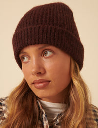 Brown Ribbed Beanie Hat