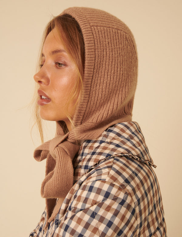 Camel Ribbed Knitted Hood