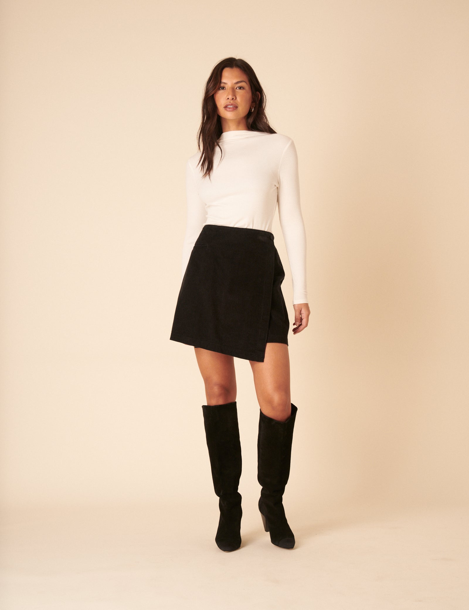 Black Cord Wrap Mini Skirt