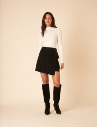 Black Cord Wrap Mini Skirt