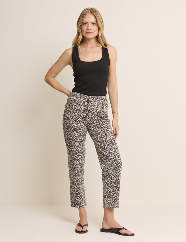 Leopard Print Mid Rise Camden Tapered Jeans