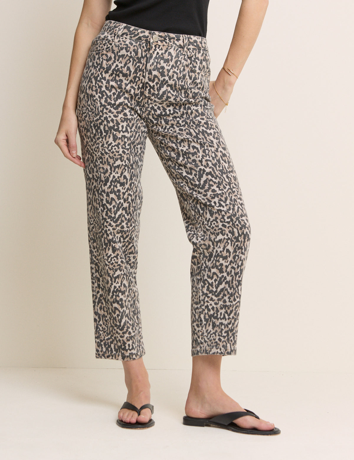 Leopard Print Mid Rise Camden Tapered Jeans