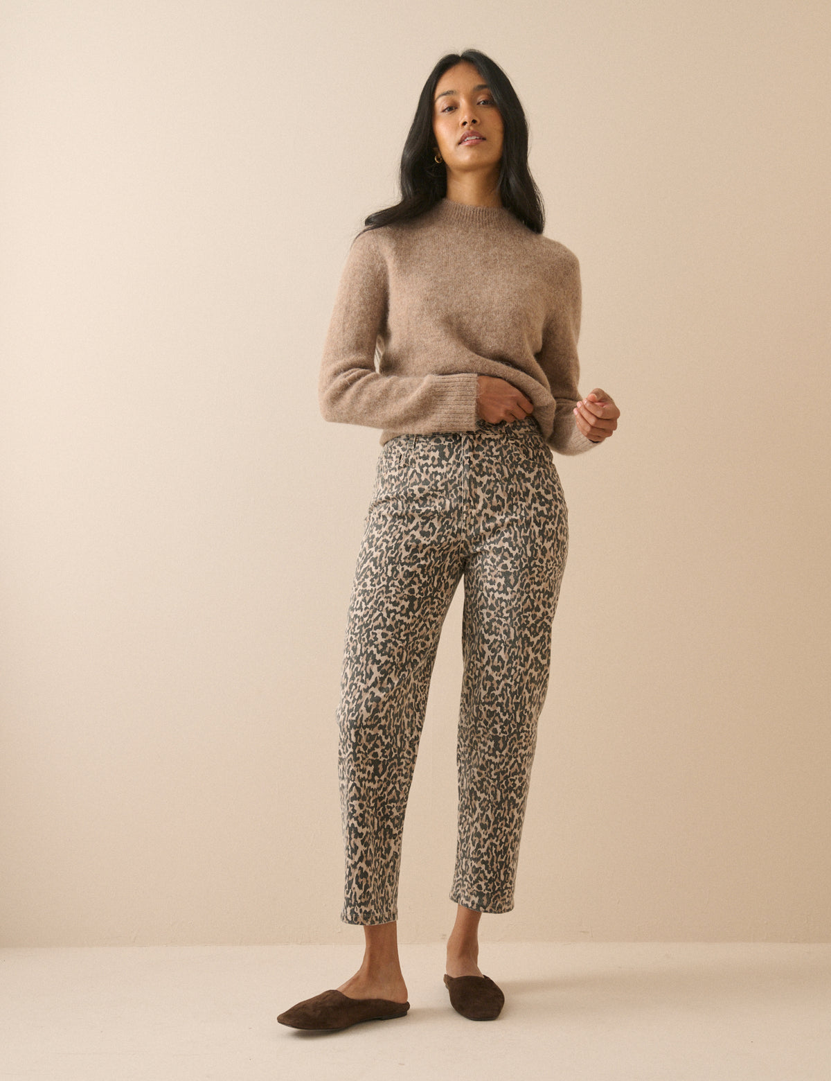 Leopard Print Mid Rise Camden Tapered Jeans