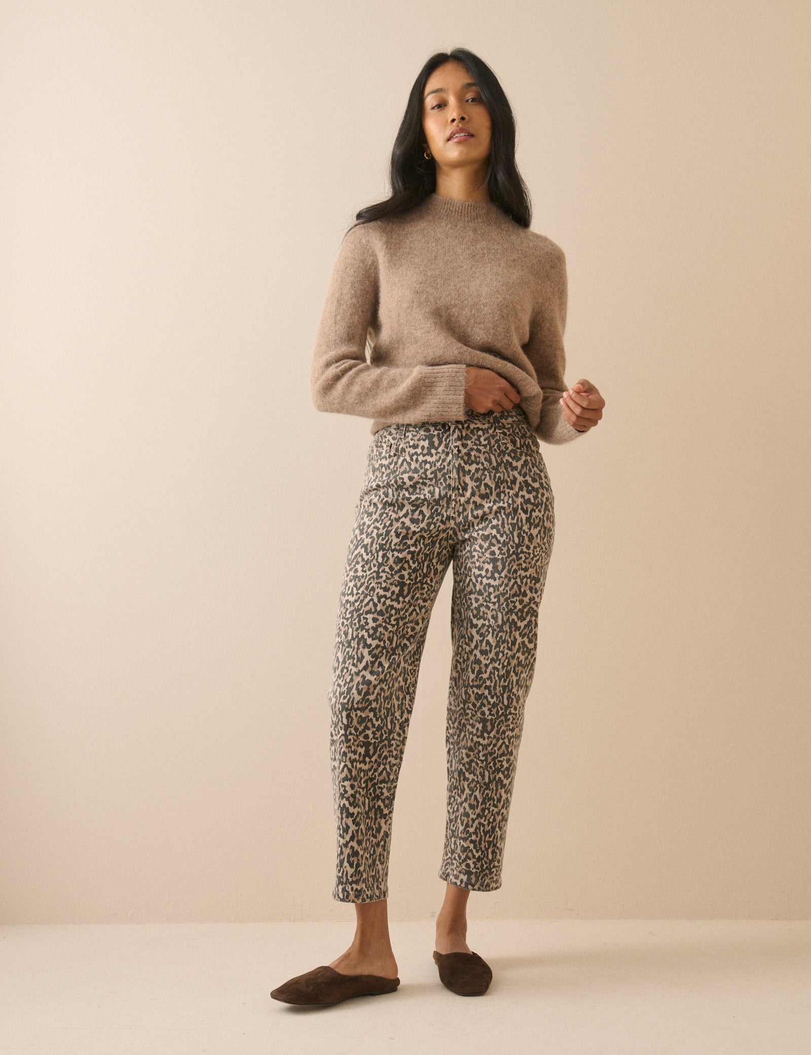 Leopard Print Mid Rise Camden Tapered Jeans