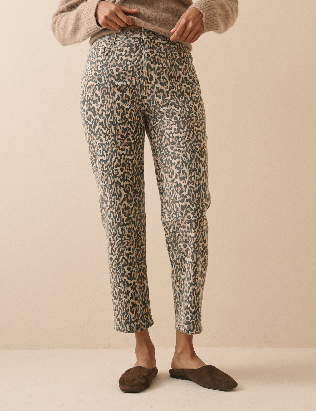 Leopard Print Mid Rise Camden Tapered Jeans
