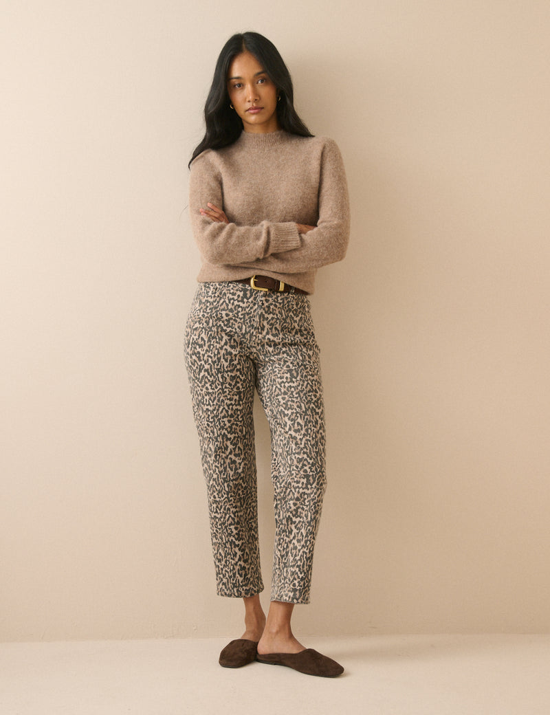 Leopard Print Mid Rise Camden Tapered Jeans