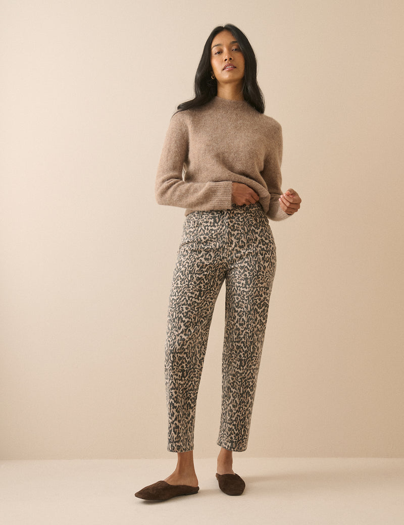 Leopard Print Mid Rise Camden Tapered Jeans