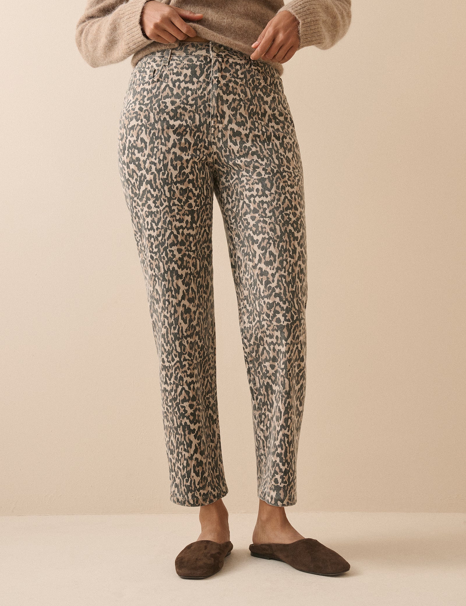 Leopard Print Mid Rise Camden Tapered Jeans