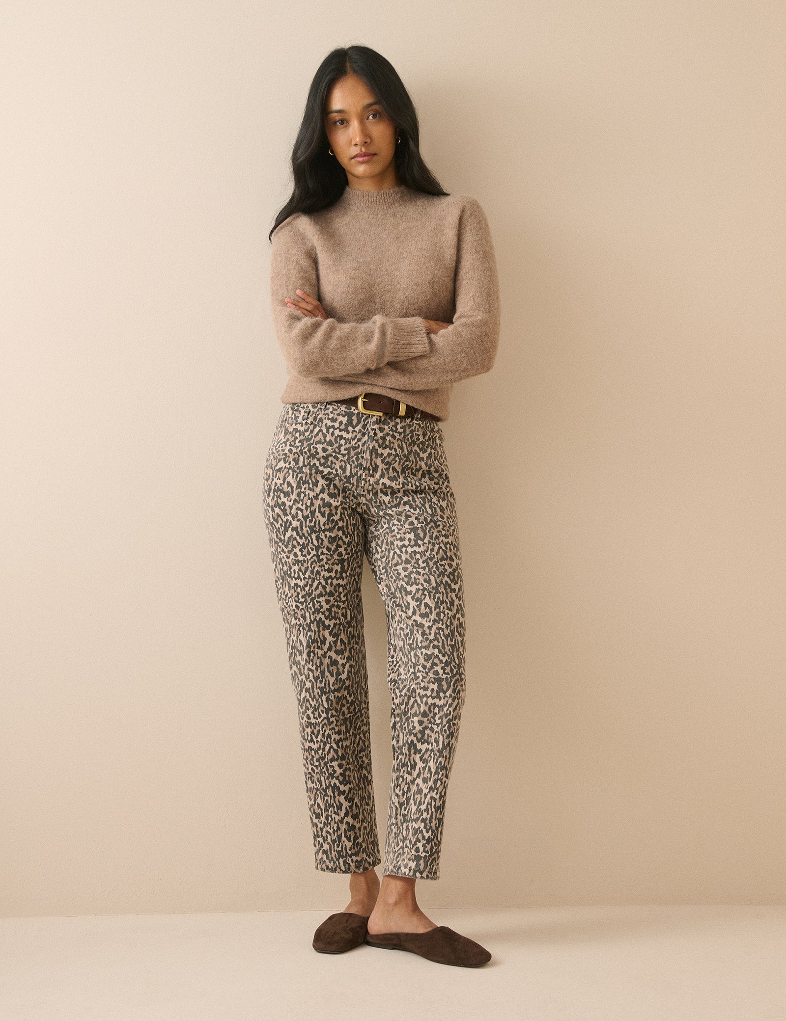 Leopard Print Mid Rise Camden Tapered Jeans