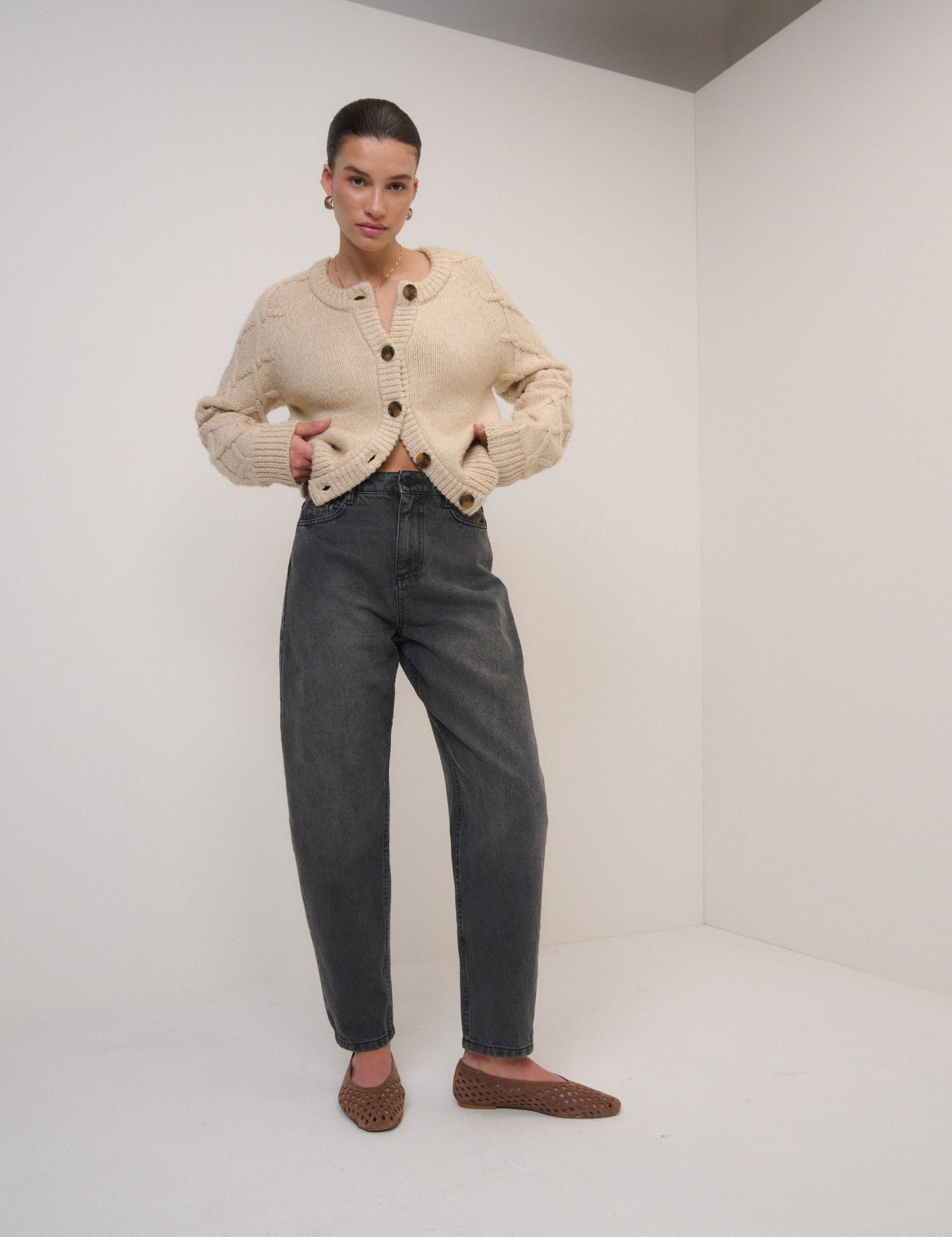 Washed Black High Rise Putney Barrel Leg Jeans