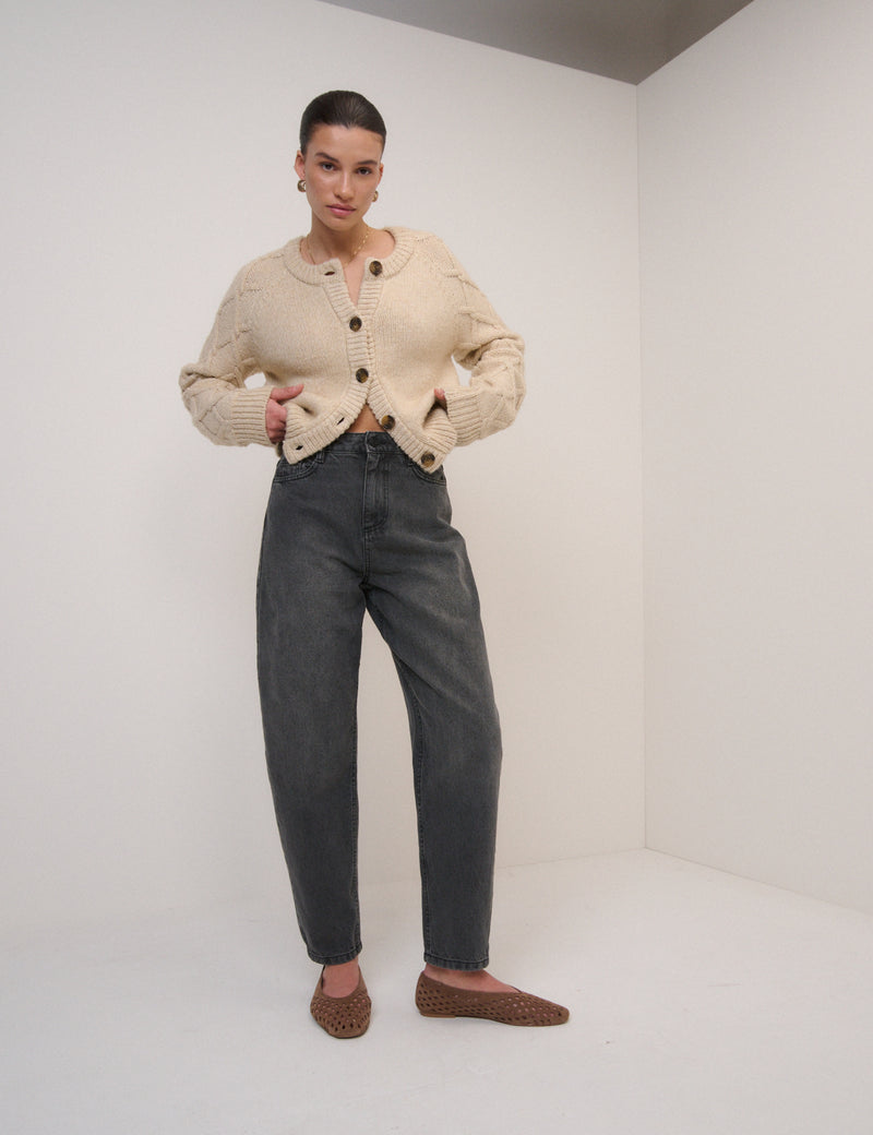 Washed Black High Rise Putney Barrel Leg Jeans