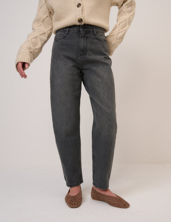 Washed Black High Rise Putney Barrel Leg Jeans