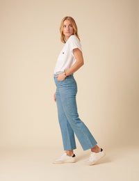 Light Blue High Rise Cropped Kick Flare Jeans