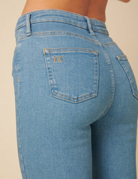 Light Blue High Rise Cropped Kick Flare Jeans