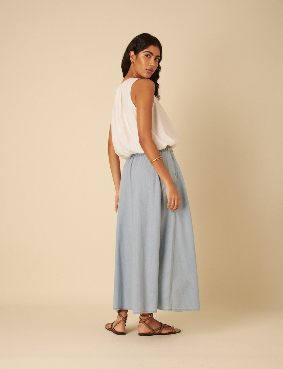 Light Blue Denim Maxi Skirt