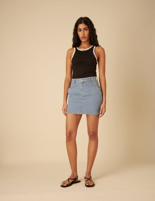 Image of Blue Denim Western Mini Skirt