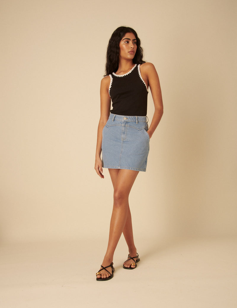Blue Denim Western Mini Skirt