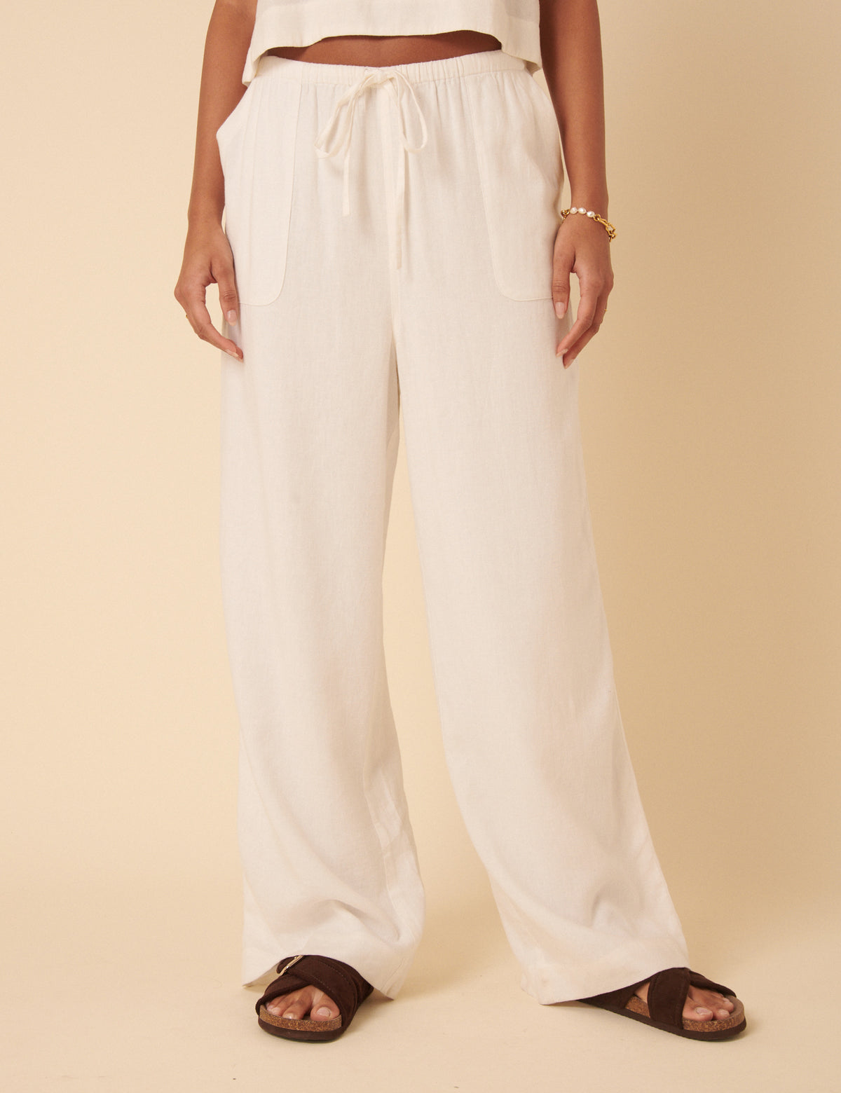 White Linen-Blend Shona Trousers