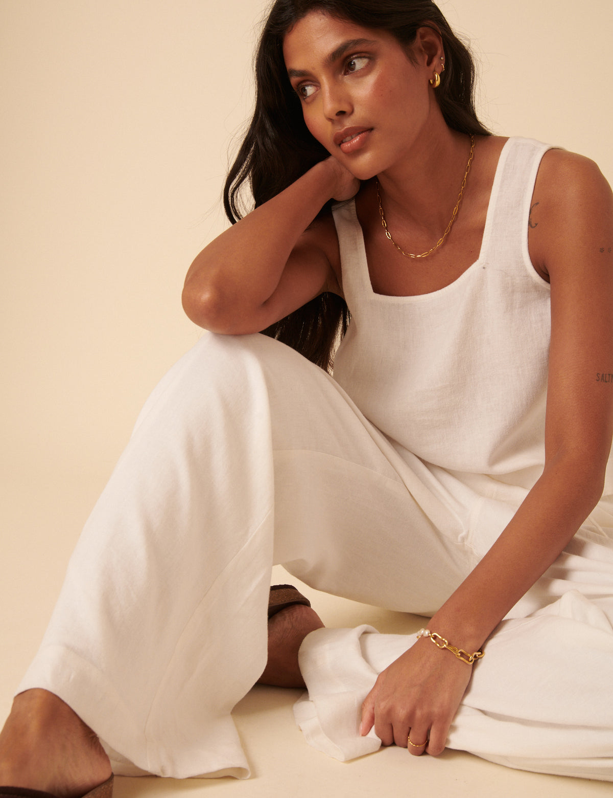 White Linen-Blend Shona Trousers
