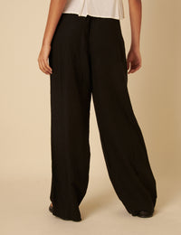 Black Linen-blend Shona Leg Trousers