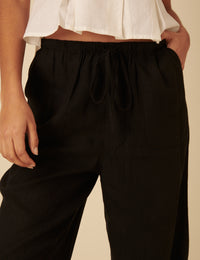 Black Linen-blend Shona Leg Trousers