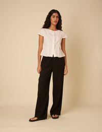 Black Linen-blend Shona Leg Trousers