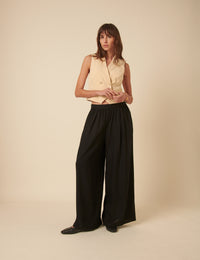 Black Linen-blend Jerrow Wide Leg Trousers