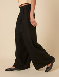 Black Linen-blend Jerrow Wide Leg Trousers
