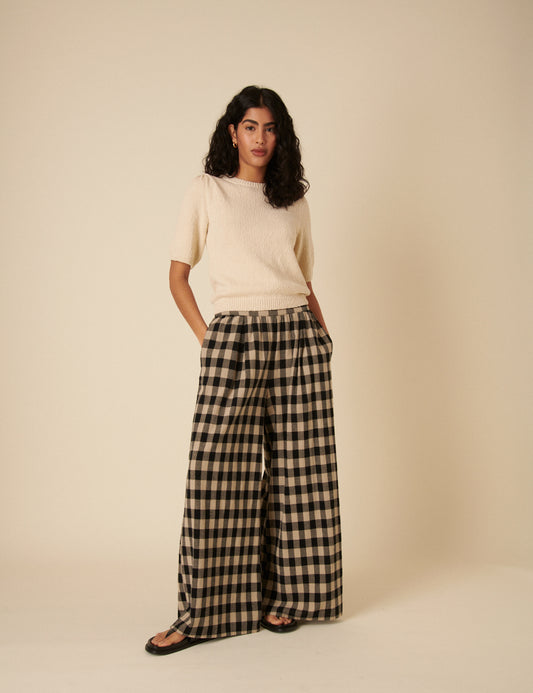 Image of Black Check Jerrow Wide Leg Trousers
