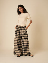 Black Check Jerrow Wide Leg Trousers