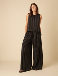 Black Pinstripe Jerrow Wide Leg Trousers