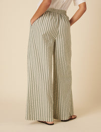 Green Striped Parker Wide Leg Trousers