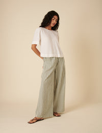 Green Striped Parker Wide Leg Trousers