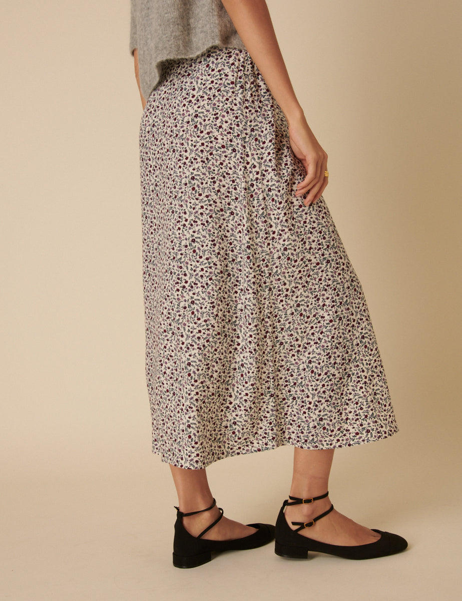 Cream Ditsy Floral Sadie Midi Skirt