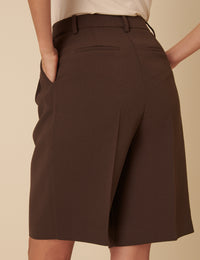 Chocolate Brown Double Pleated Bermuda Shorts