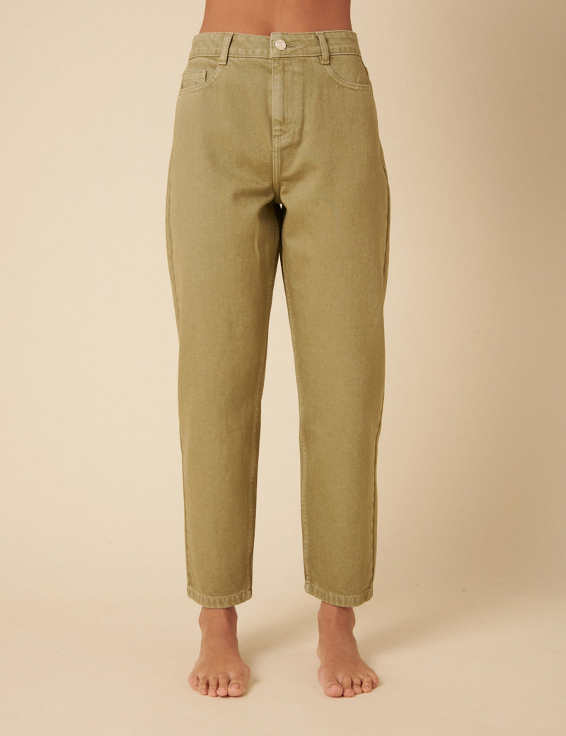 Green High Rise Barrel Leg Jeans