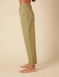 Green High Rise Barrel Leg Jeans