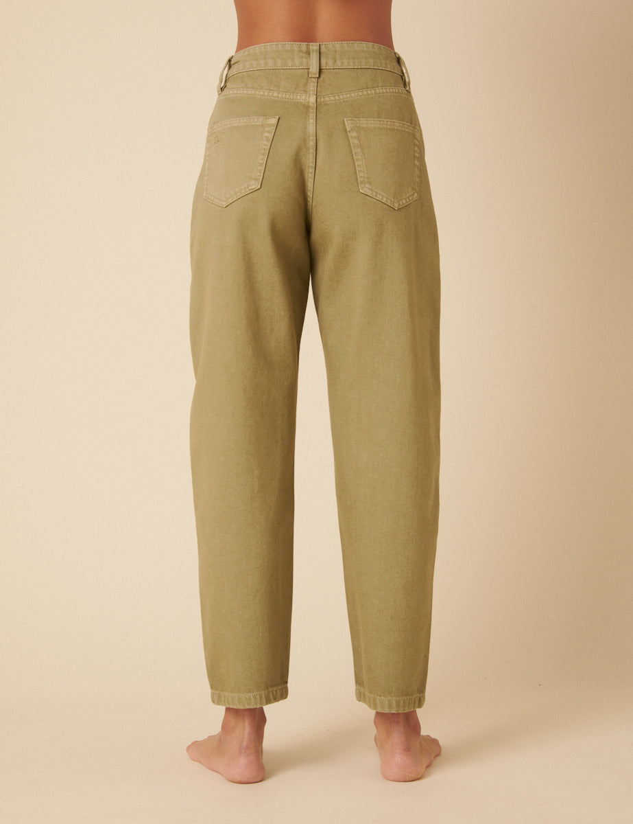 Green High Rise Barrel Leg Jeans