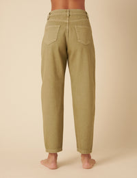 Green High Rise Barrel Leg Jeans