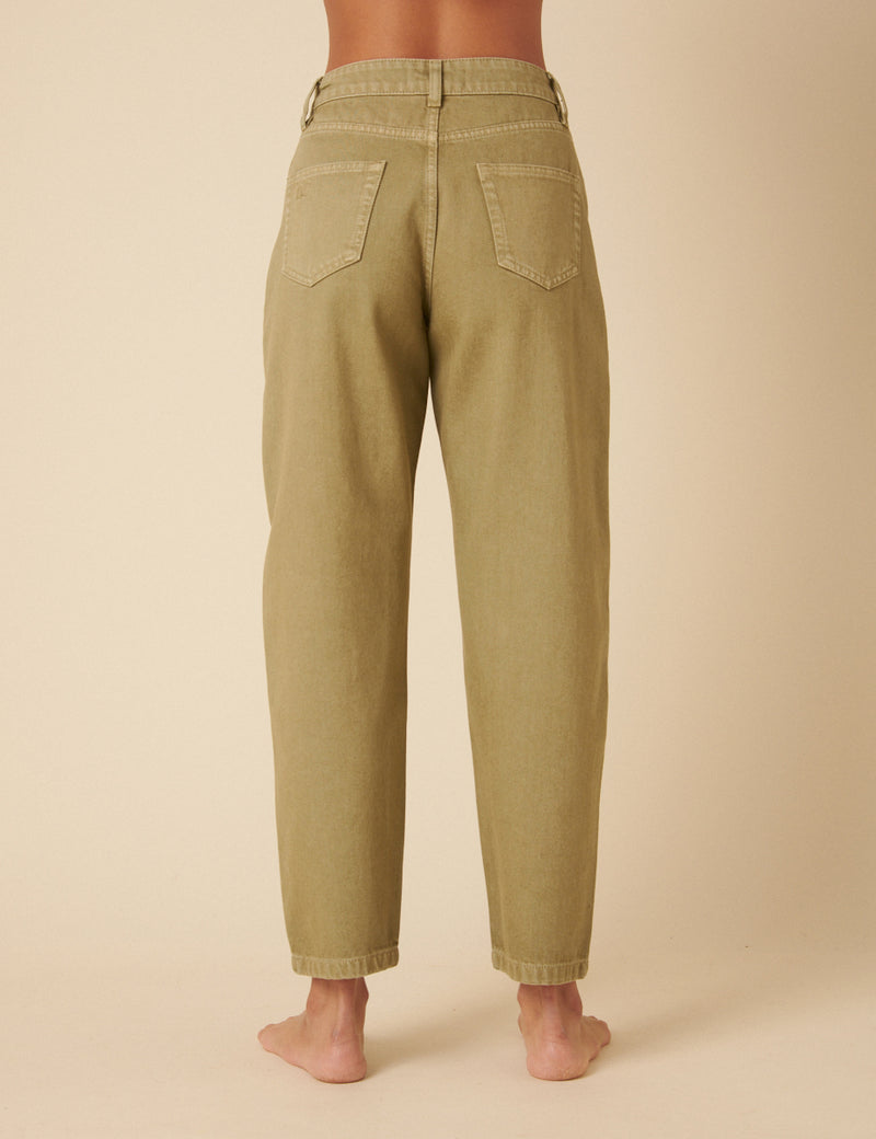 Green High Rise Barrel Leg Jeans