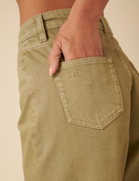 Green High Rise Barrel Leg Jeans
